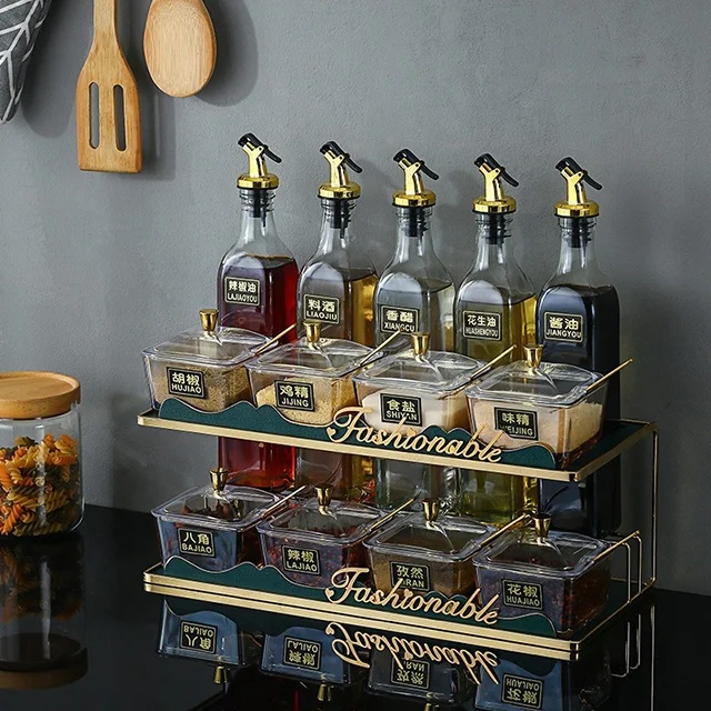 Household Kitchen Seasoning Box Wholesale Oil Pot Seasoning Bottle Factory Glass Seasoning pot & knife sets