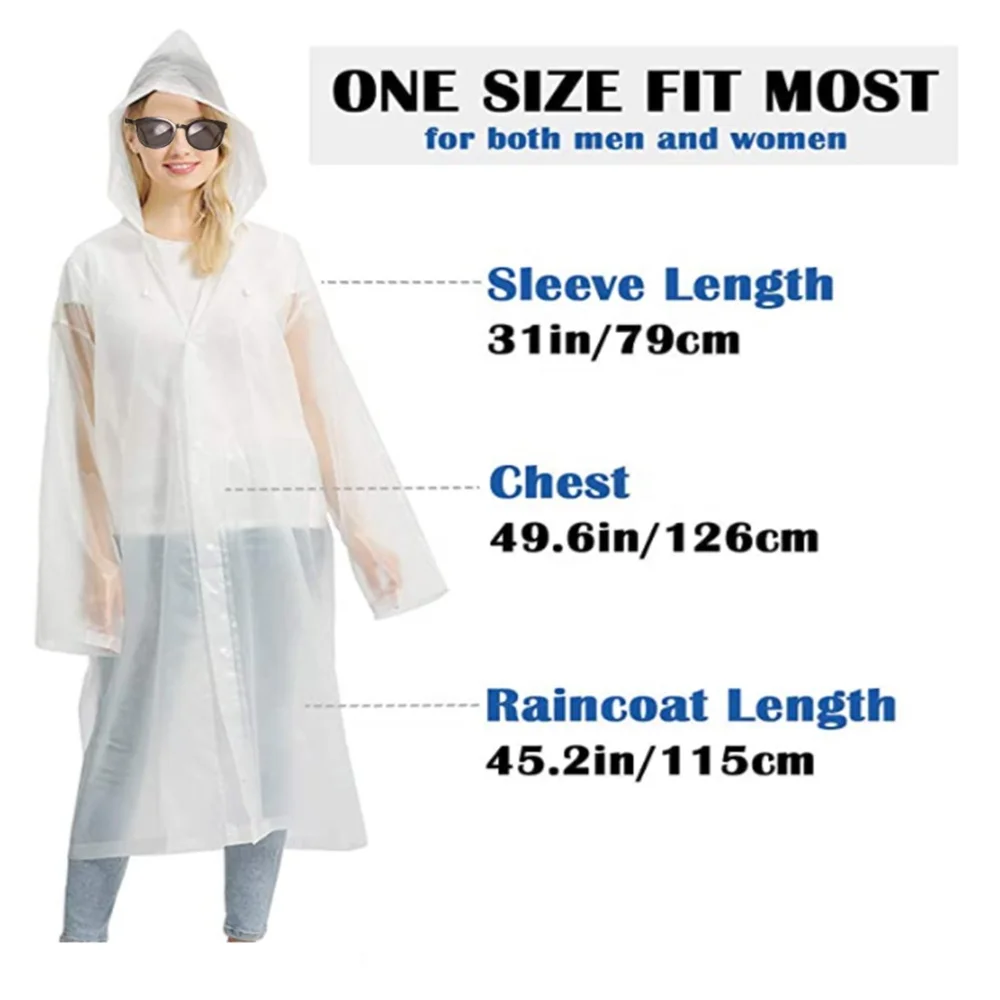 
Raincoat with Hood and Elastic Cuffs, Reusable Poncho Portable EVA RAINWEAR Women Adults Men Single-person Rainwear Girls Hiking 