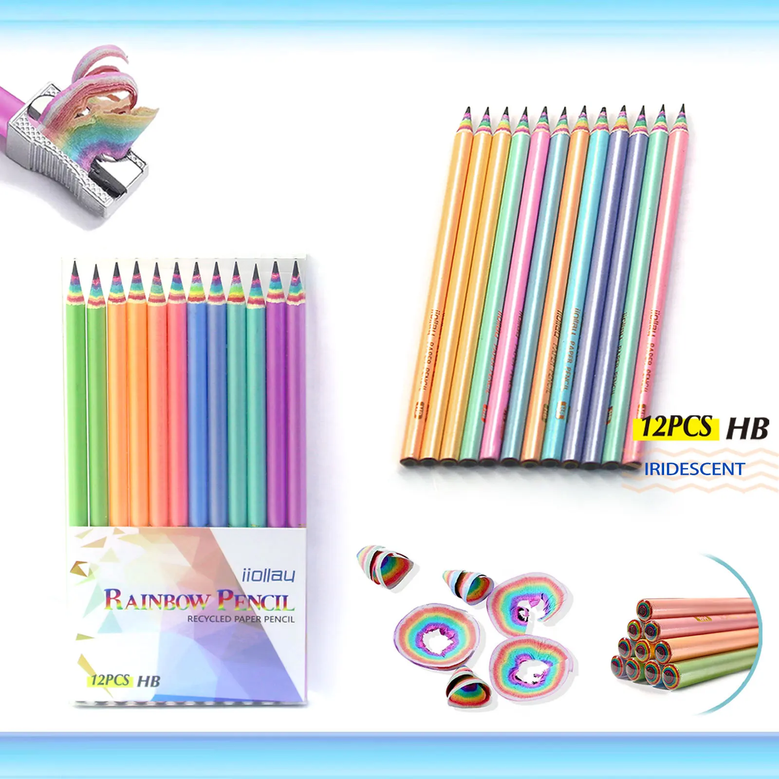 Factory Direct Sale Creativity Painting Children Pencils Customizable LOGO HB 2B Standard Rainbow Paper Pencil