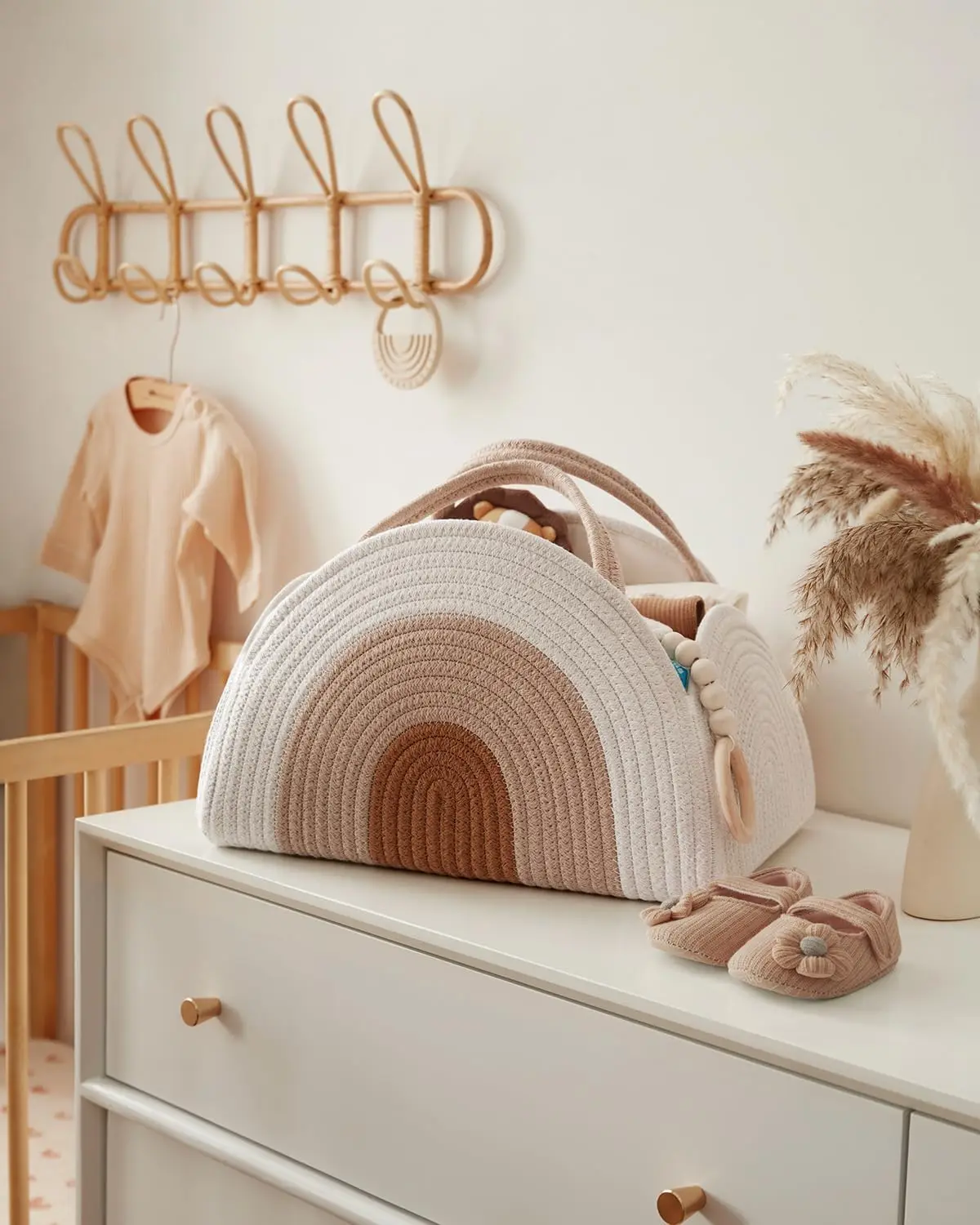 Large Baby Shower Caddy Newborn Essentials Basket Cotton Rope Baby Diaper Caddy Organizer