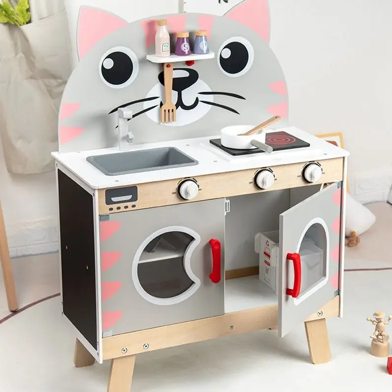 new cat happy educational girls kids toys Wooden Cooking pretend play kitchen toy