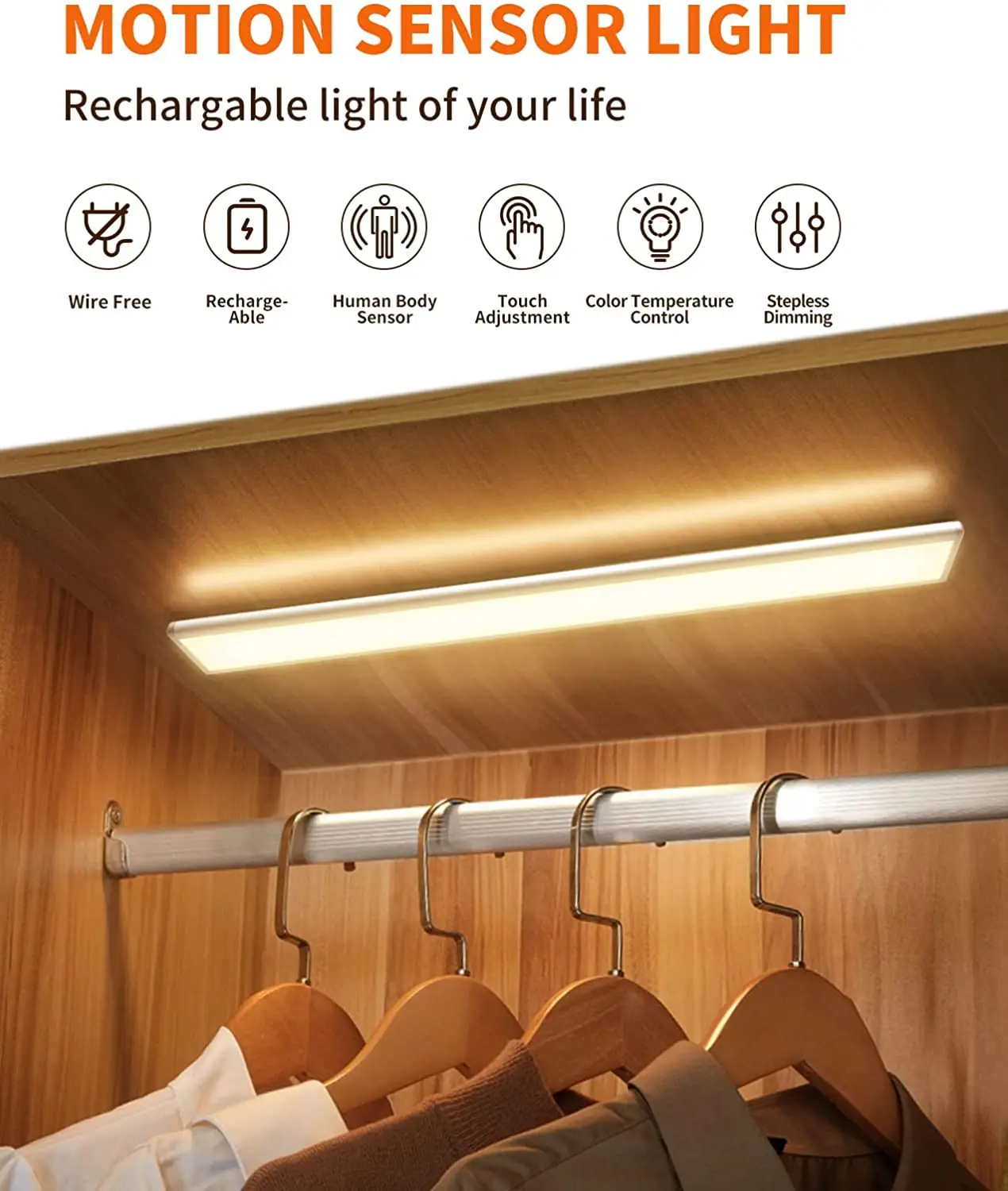 Hot Sale 2.3W 205LM Dimmable Auto Motion Sensor LED Night Lamp USB 15inch Touch Control Light Bar Under Counter Cabinet light