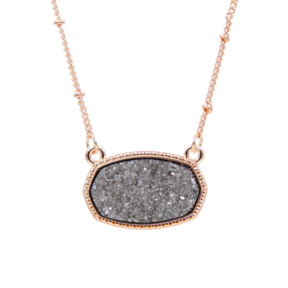  Овальный полимерный кулон Друза Drusy ожерелье Роскошные дизайнерские ожерелья для женщин ювелирные изделия Рождественский подарок розовое