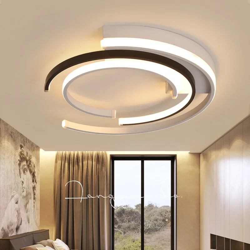 Simple and creative hotel living room bedroom ceiling LED iron aluminum circular black and white decorative ceiling light
