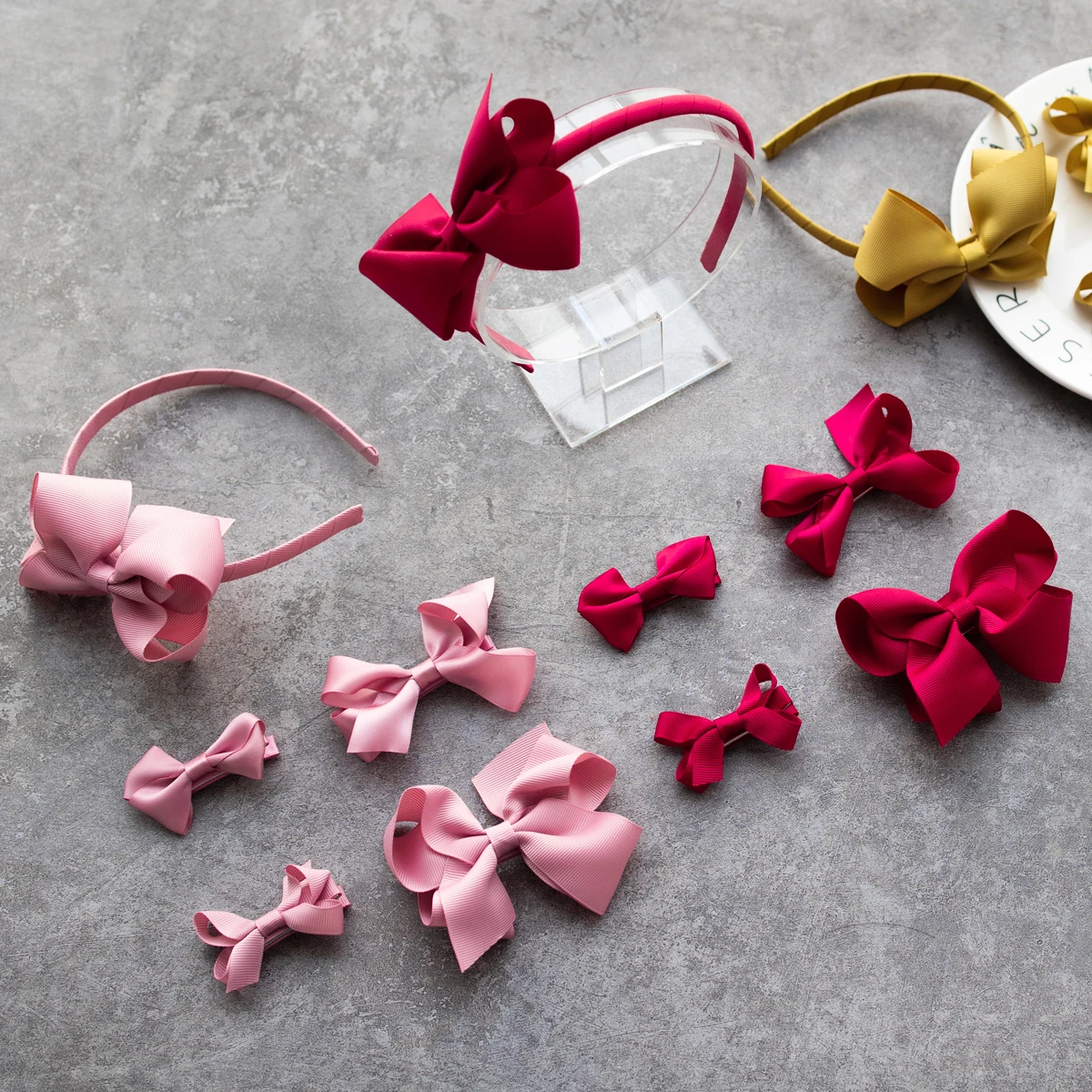 Детский набор аксессуаров для волос, зажимы для волос с бантом и пластиковой повязкой на голову, оптовая продажа, винно-красные заколки для волос для детей