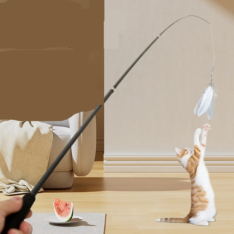 Joypet Retractable Interactive Cat Feather Wand Toys Teaser Refills With Bell Cat Fishing Rod For Cat Kitten
