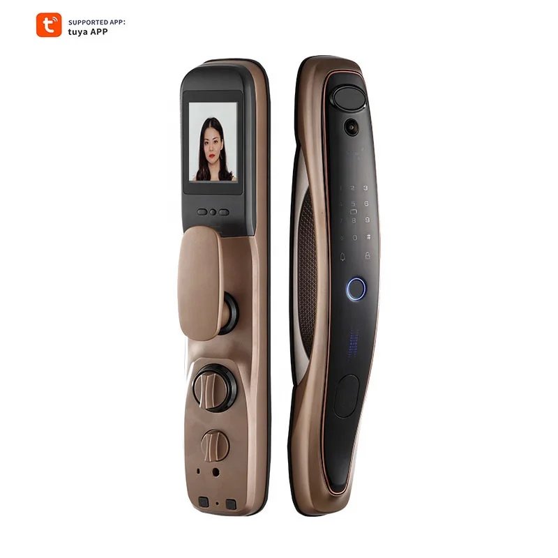 Цилиндрический замок с монитором Tuya, Интеллектуальный 3d-замок для раздвижных дверей с камерой