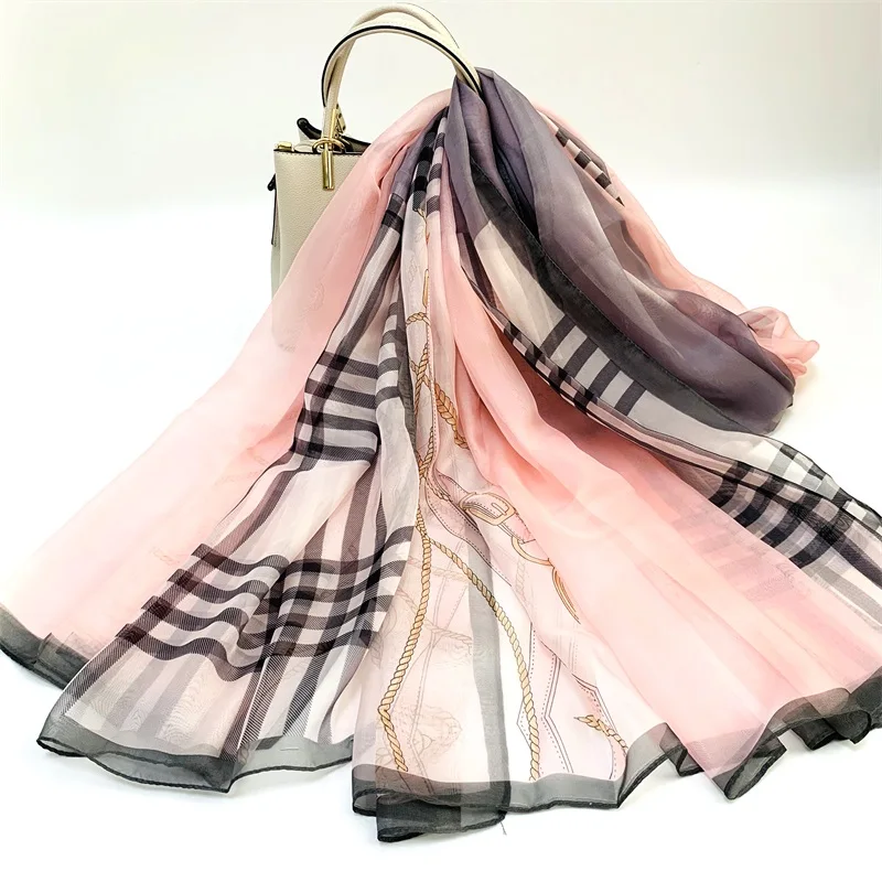High Quality Custom Polyester Long Scarf Silk Feel Women Elegant Scarf