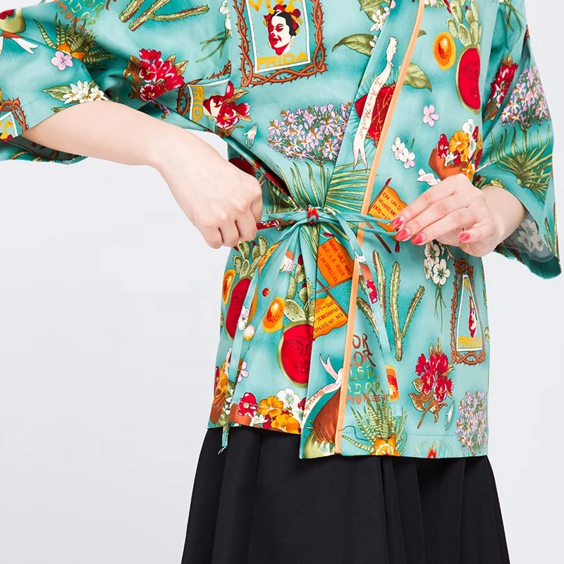 Japanese Style Vintage Chefs Clothes Kimono Style Half Sleeve Uniform Sushi Restaurant Chef Jacket Izakaya Waitress Workwear