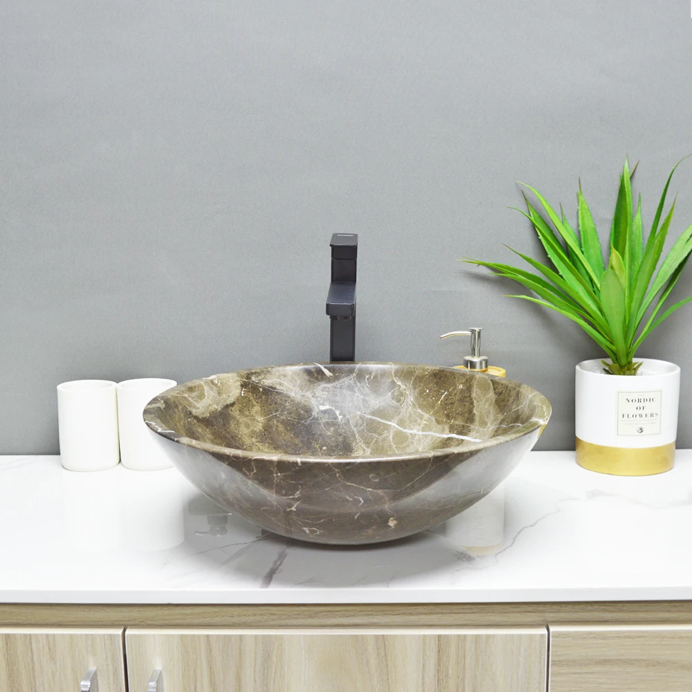 Luxury style wash basins marble sink bathroom vessel sink round shape basin washbasin counter top basin