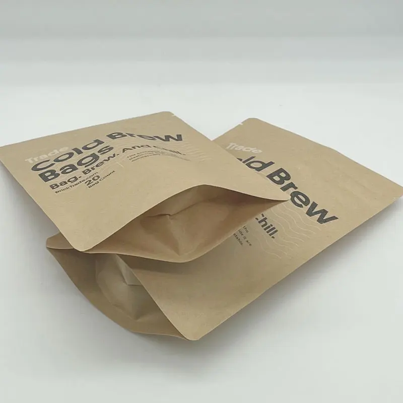 Factory Wholesale Food Packaging Doypack Stand Up Pouch Plain Brown Kraft Paper Bag With Clear Window And Zip Lock For Tea Snack