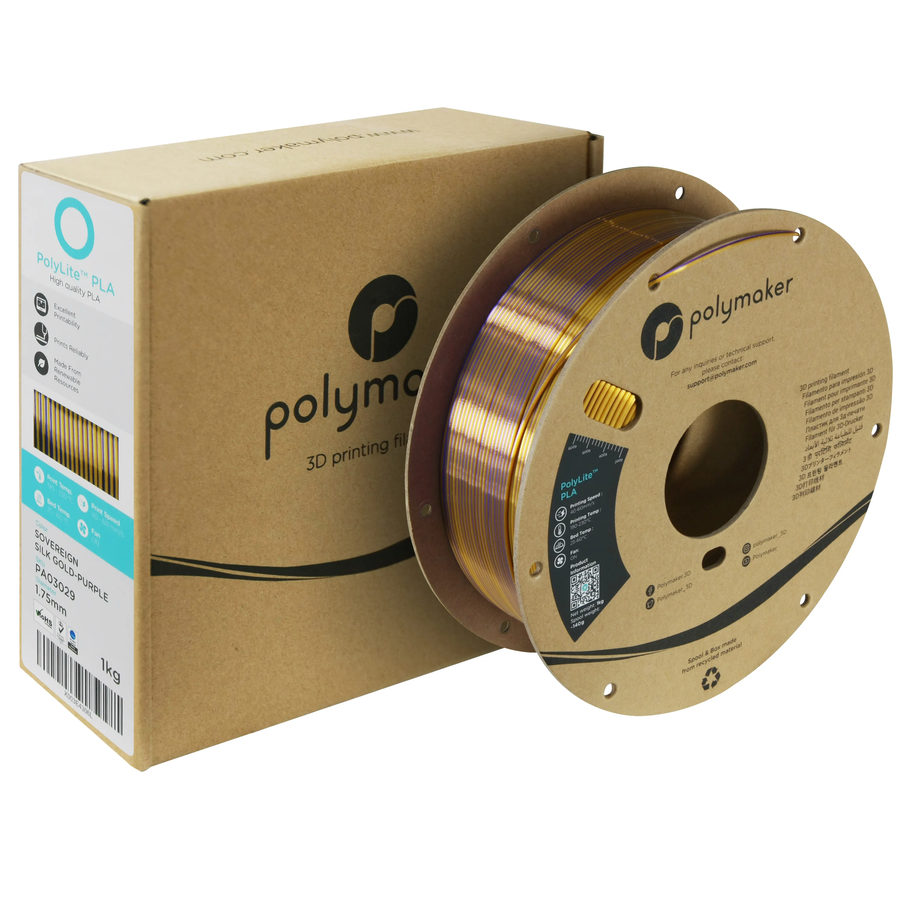 2022 New Arrival Custom 1kg / 1.75mm Polymaker PolyLite PLA Pellet Silk Dual Colors Silk Shiny Printer 3d Filament PLA