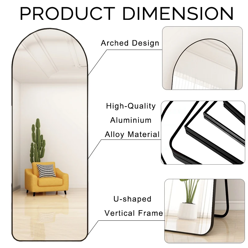 Custom Modern Aluminium Frame Whole Body Standing Dressing Long Tall Big Size Gold Arch Large Floor Full Length Mirrors