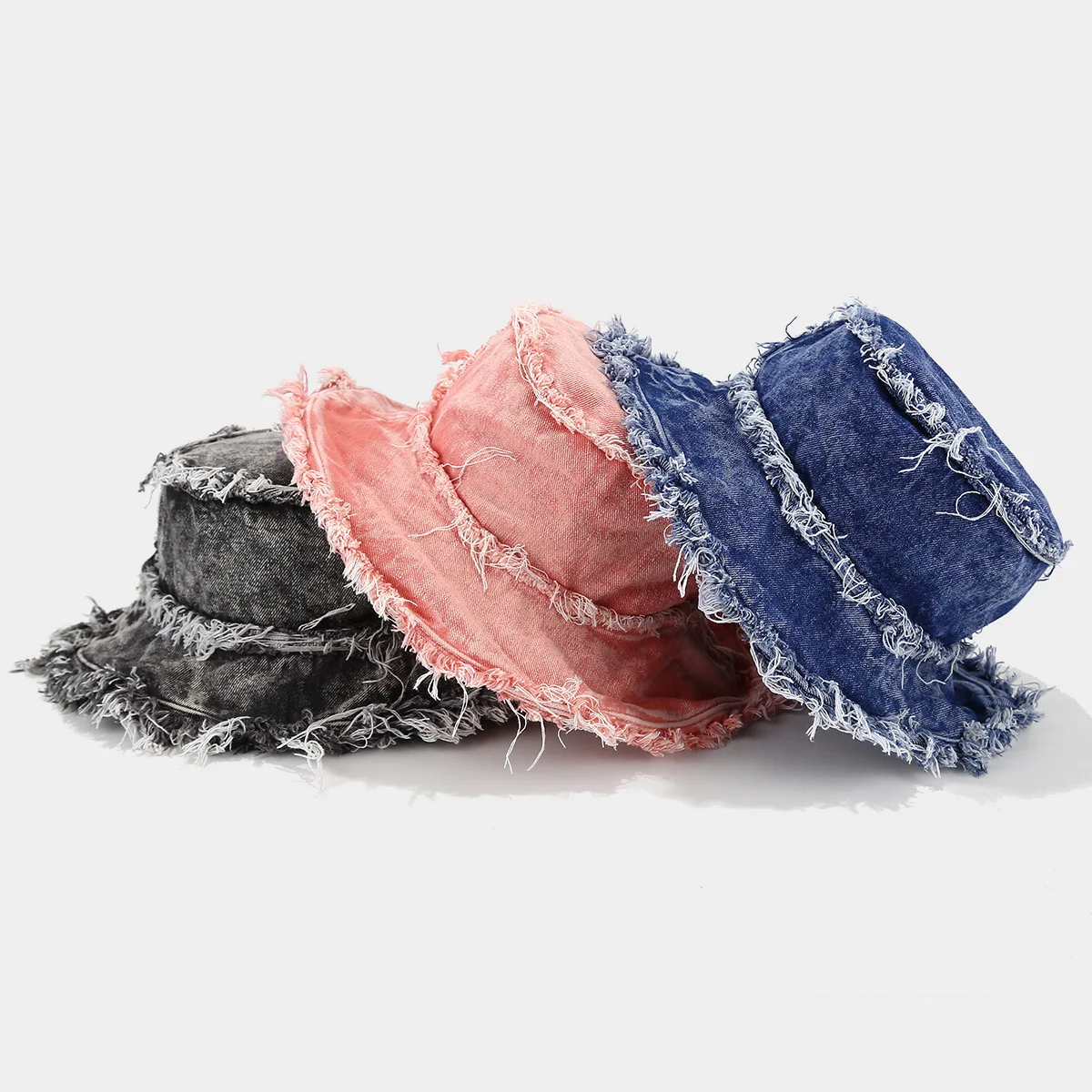 Summer outdoor Bucket Hat Sunscreen Washed Tasseled Vintage Fashion Street Hip hop Denim fisherman hat Boonie Fishing Cap