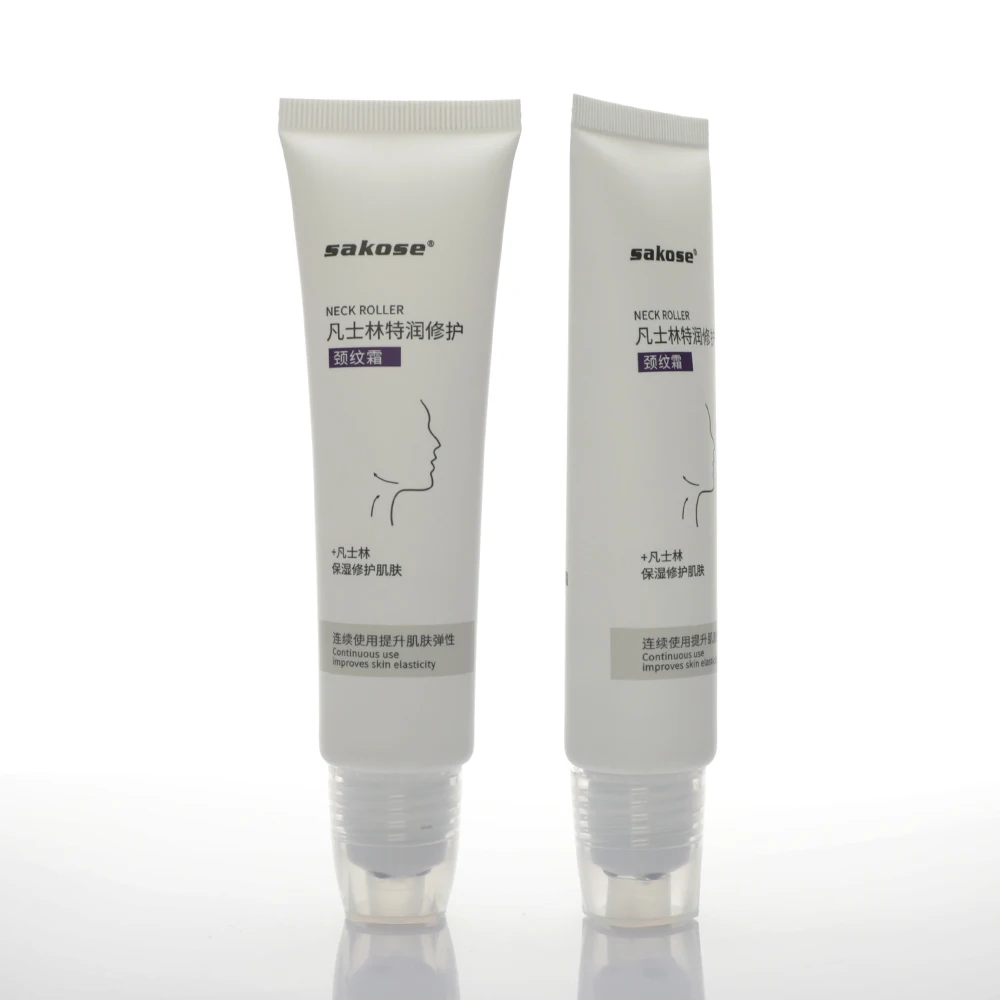 Custom Empty Printed Logo White Pe Squeeze Bottle For Body Care Serum Lotion Massage Plastic Cosmetic Soft Tube With Roller Ball