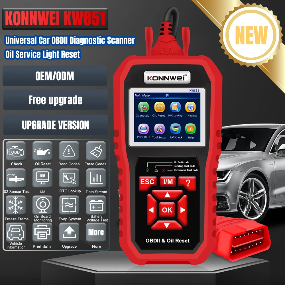 New Version OBD2 Car Engine Trouble Codes Diagnostic Tool with Oil Reset Function KW851