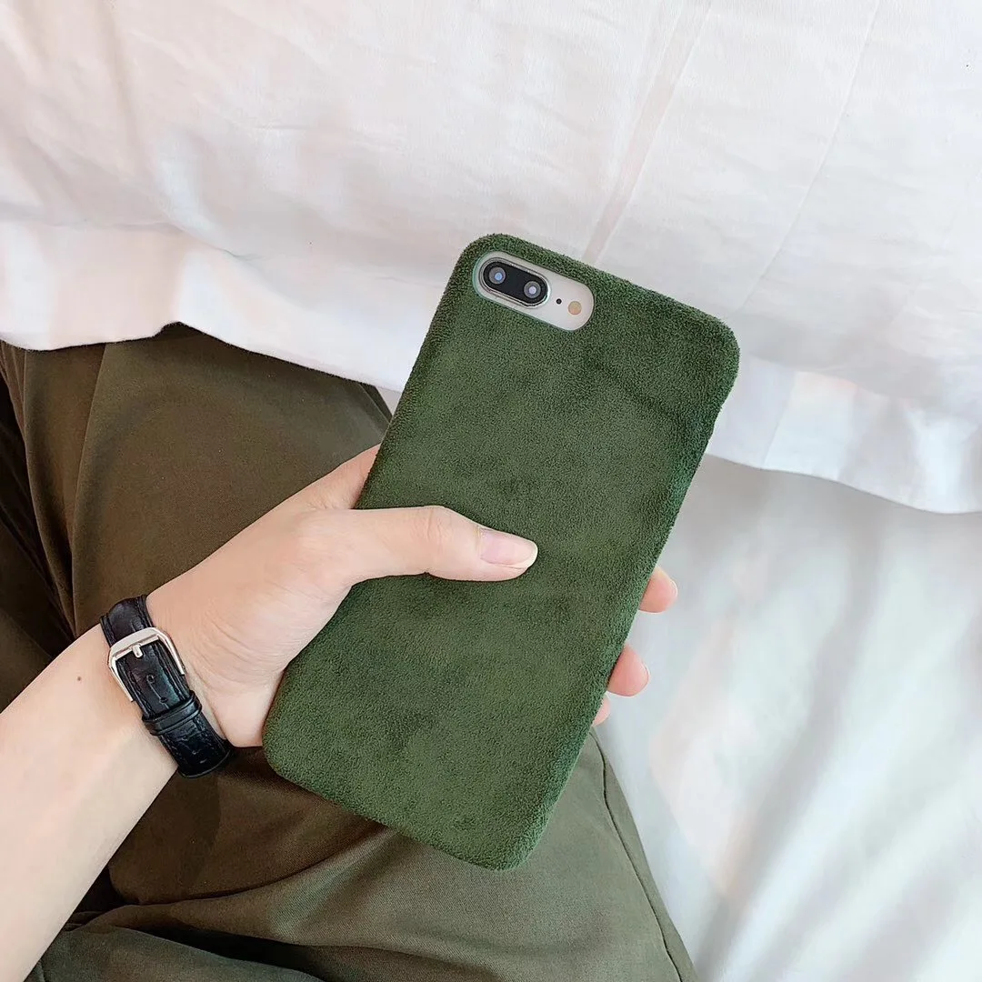 Hot Fashion Solid Color Plush Cover Coque for iPhone 11 Pro Max XS Max Xs 7 8 6 6S Plus Simple Suede Soft Phone Back Shell Case