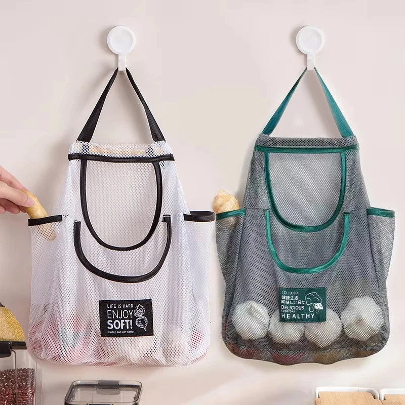 Custom Logo Reusable Home Fruit Vegetable Storage Kitchen Hanging Nylon Mesh Bag
