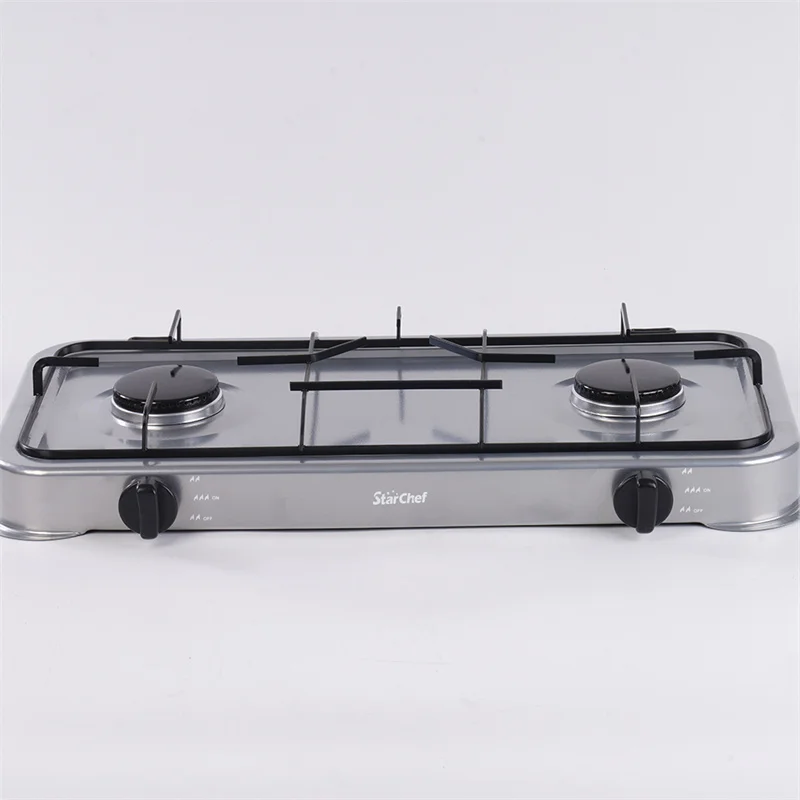 Custom Windproof Portable Home Cooking Safe Propane Two Burners Gas Stove Cooker With Lid