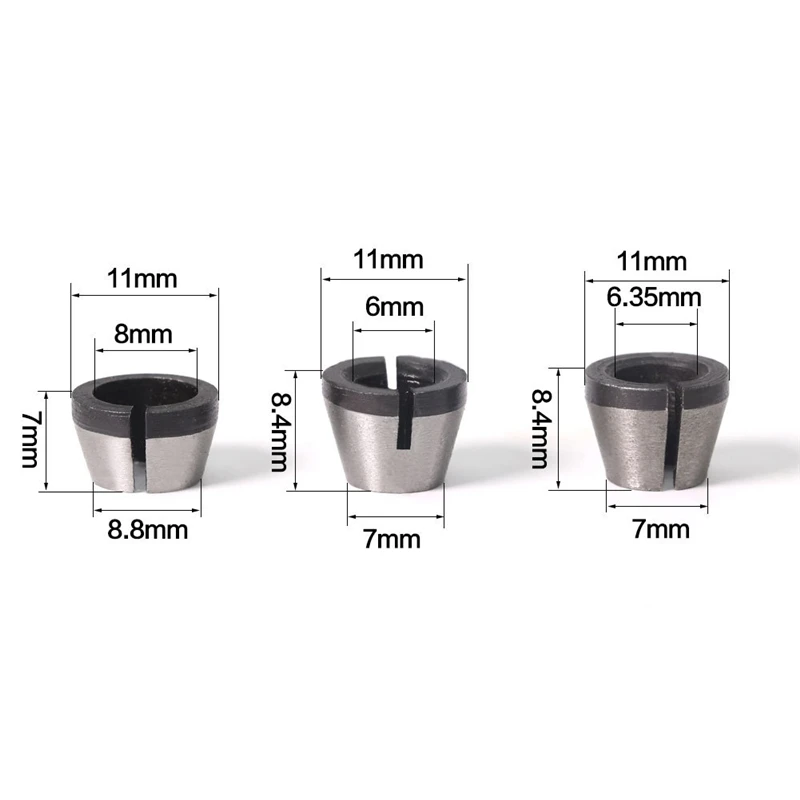 6Mm 6.35Mm 8Mm Collets Chuck Engraving Trimming Machine Electric Router Milling Cutter Accessories 3Pcs Set Collet