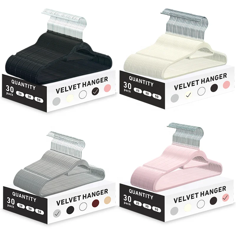 Perchas Terciopelo Slim Ultradelgada Antideslizante X 50 Premium Pack Color Natural velvet hanger with tie bar