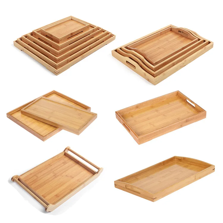 Simple rectangular hotel home china rolling wooden serving storage service backwoods wood board food bamboo trays