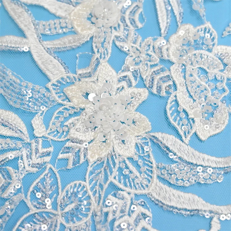 Factory supply new embroidered sequin flower white wedding dress long sleeve lace