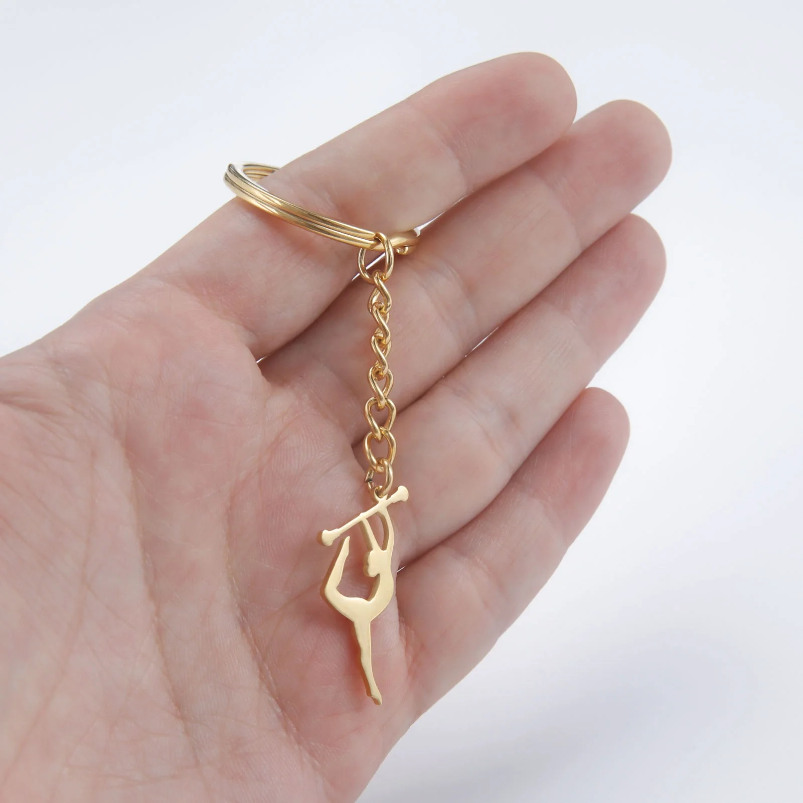 Sport Gymnastic Key Chain Stainless Steel Gold Plating Pendant Car Bag Key Ring For Women Men Athlete Friends Gift