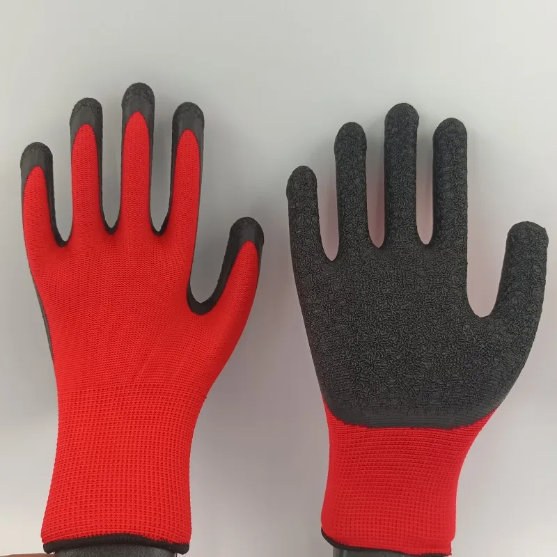 Custom logo Latex coated wrinkled gloves Nylon lined safety gloves Site construction gloves