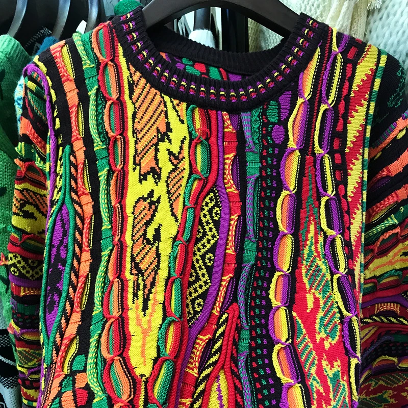 Custom Wholesale hot sale vintage colorful men knitted pullover sweater crew neck sweater