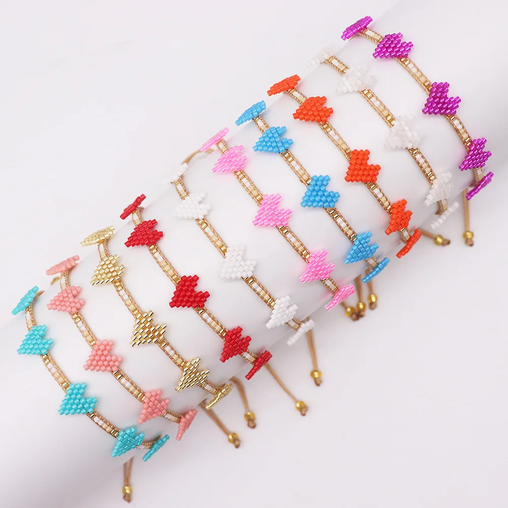 B2375 Multi colors miyuki bracelet hot heart charms bracelet rope adjustable bracelet for couple