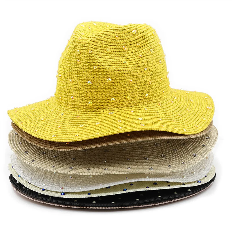 Wholesale wide-brimmed ladies fashion outdoor vacation beach straw hat men spring summer soft grass woven sunscreen panama hats