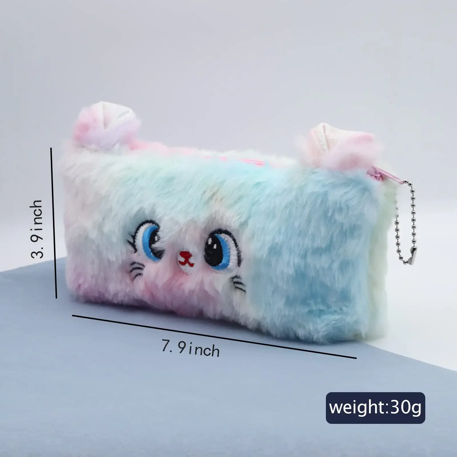 Plush Cat Pencil Case Cute Gradient Colorful Pen Bag Soft Makeup Pouch Coin Purse Storage Stuffed Animal Bag for Women Office