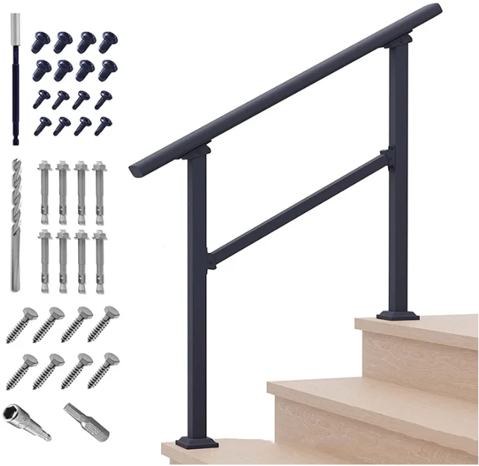 Outdoor Steps Fit 1 Or 3 Steps Outdoor Stair Railing Wrought Iron Flexible Front Porch Hand Rail Transitional Handrail