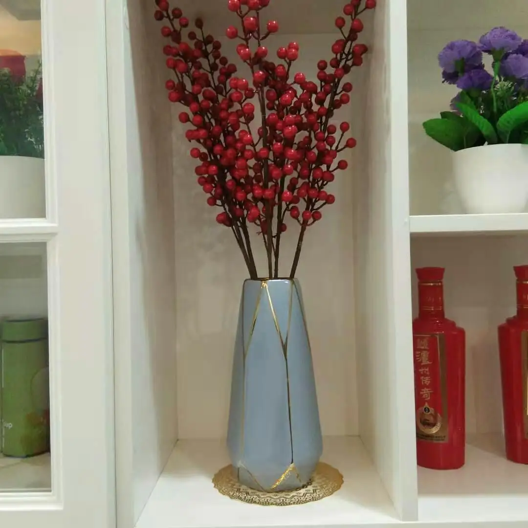 YOUYIZUO European Luxury Ceramic Travertine Vase Jar Short Flower Vase Round Ribbed  Vase Glass