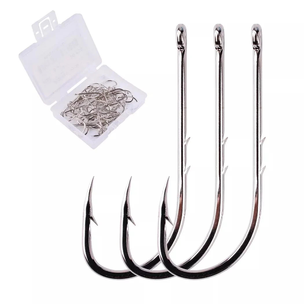 2021 New Product Fishing Hook 50pcs/Box Barb Anzol Anzuelos De Pesca Long Handle Fishinghook Angelhaken Bulk Sea Fishing Hooks