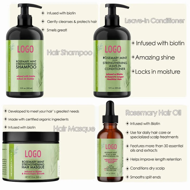 Luxury Rosemary Shampoo and Conditioner Set Hair Serum Custom Natural High-Quality Professional 300ML Plant-Based Hair Care