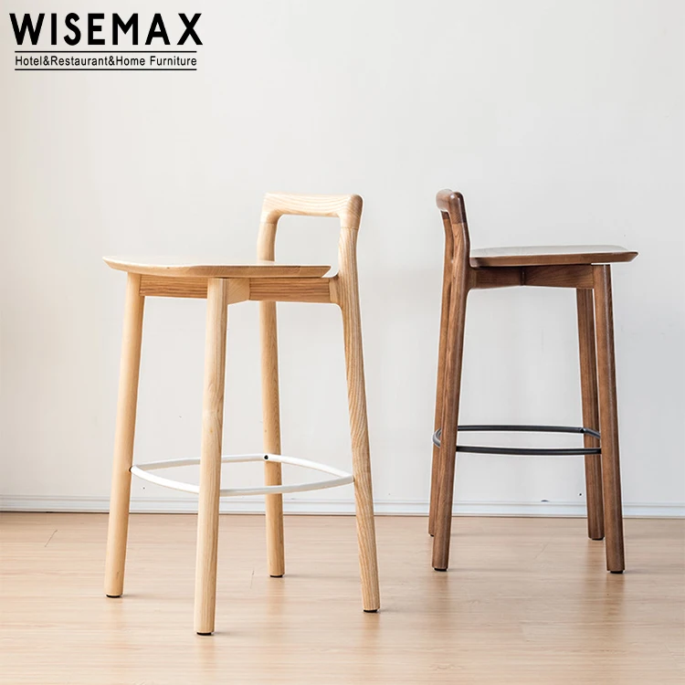 WISEMAX FURNITURE Solid wood frame bar stool low backrest walnut high bar chair home bar dining furniture counter chair