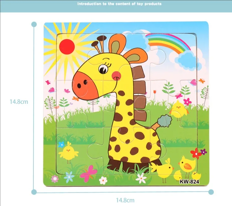 Education and Learning  Wood Cartoon Animal Puzzle Custom Children  Jigsaw Puzzle Game Puzzles Toy For Children