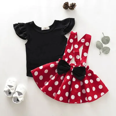 Girls kids TUTU dress 2022 new solid color flying sleeve top polka dot bewborn suspender skirt baby boutique clothing sets