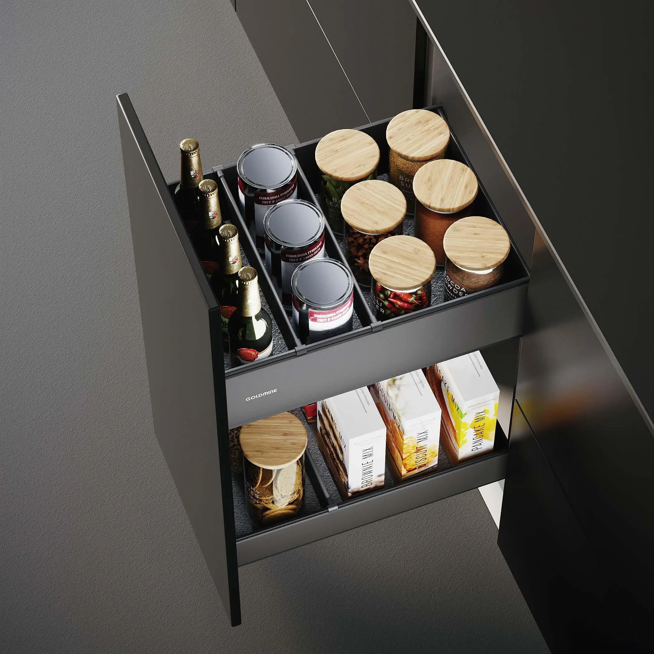 Goldmine Sliding Cabinet Pull Out Basket Organizer Spice Drawer Plastic Seasoning Bottle Storage Rack