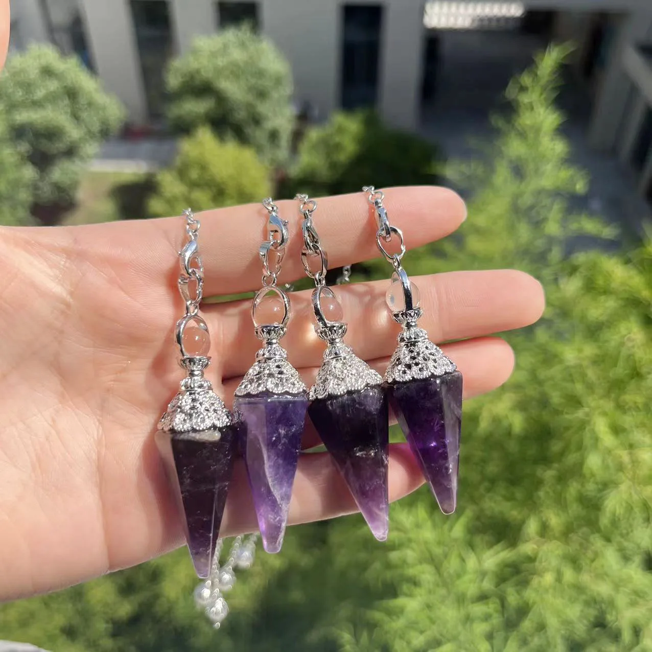 High Quality crystal stone Pendulum seven chakra Pendulum amethyst Pendulum  for healing _XCG