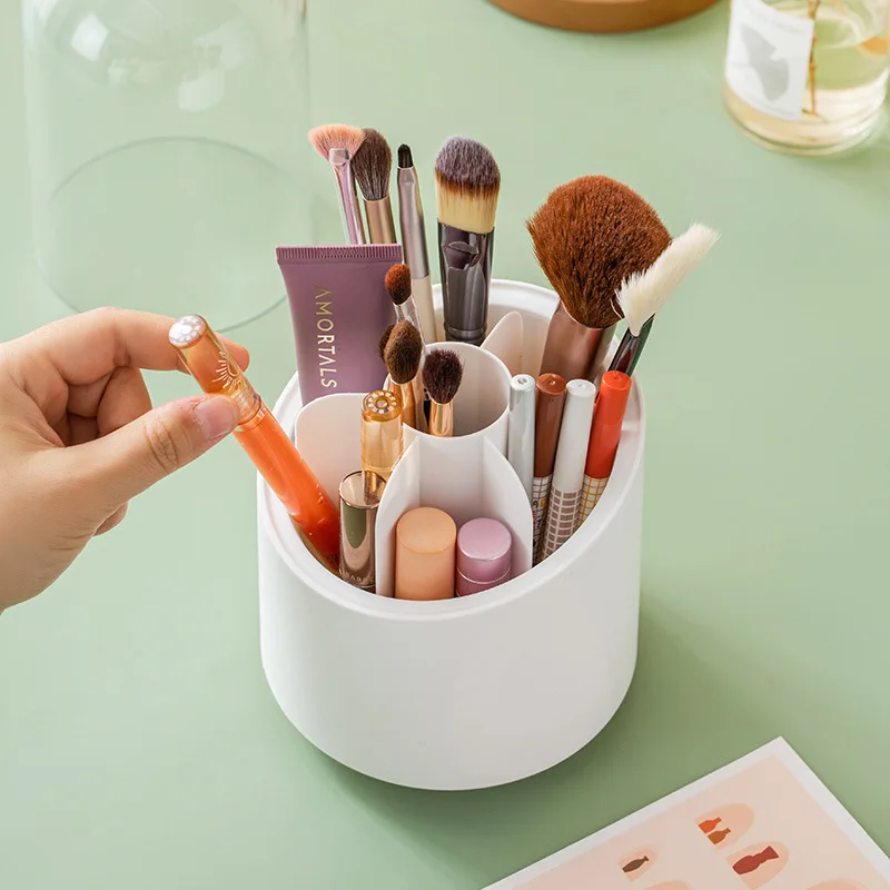 Hot sale Makeup Brush Holder Organizer 360 Rotating Dustproof pen holder Multipurpose Storage Box with lid