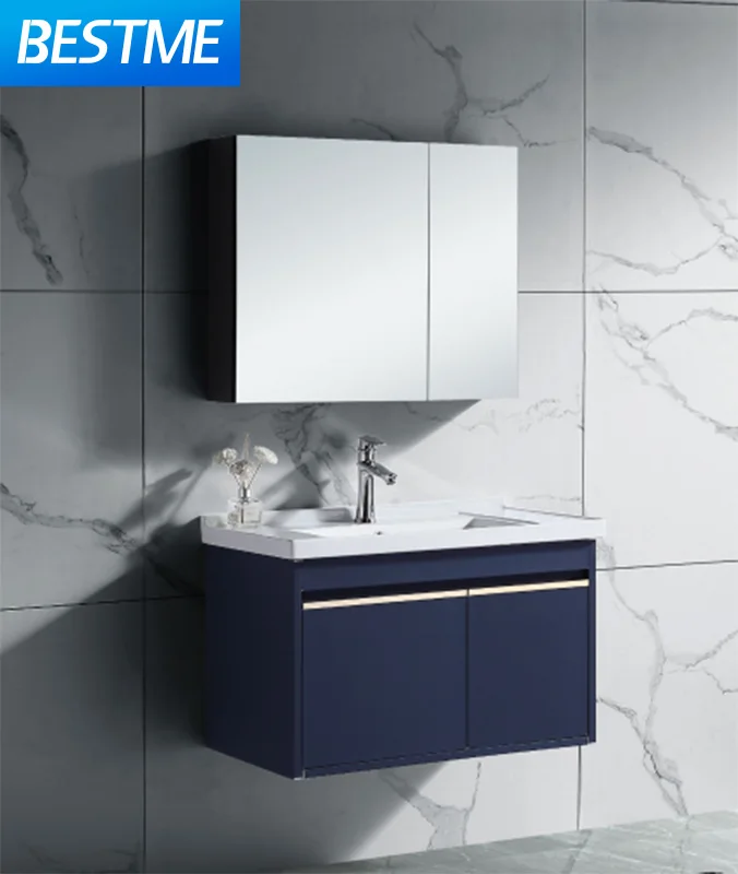 Компактное синее зеркало для ванной комнаты в квартиру, керамический шкаф для раковины, настенный шкаф для ванной комнаты из нержавеющей стали