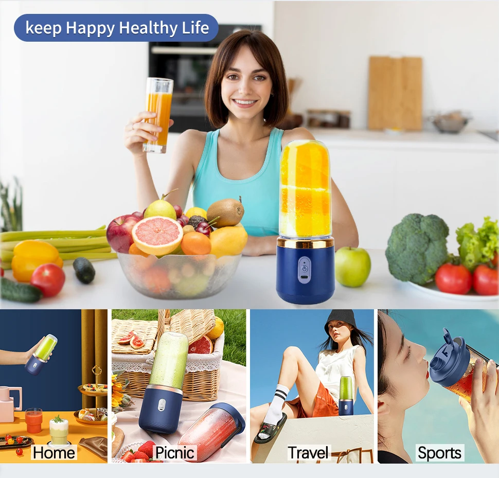 Mini Fruit Juicer Ice Smoothie 6 Blade Mini Home USB Rechargeable Portable Blender