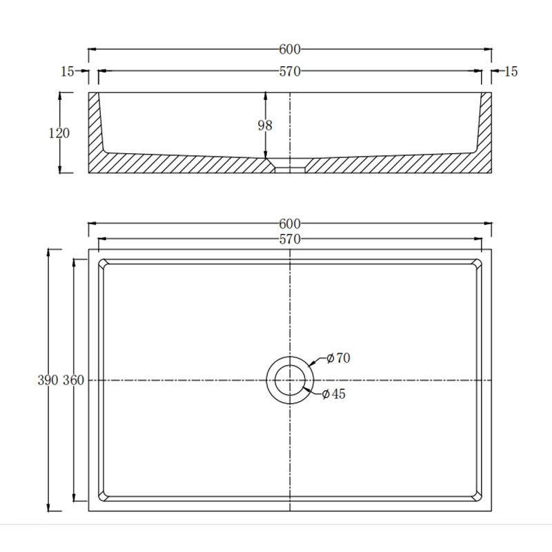 CONRAZZO Simple Style Bathroom Concrete Basin High Quality Dark Grey Rectangular Hand Wash Sink