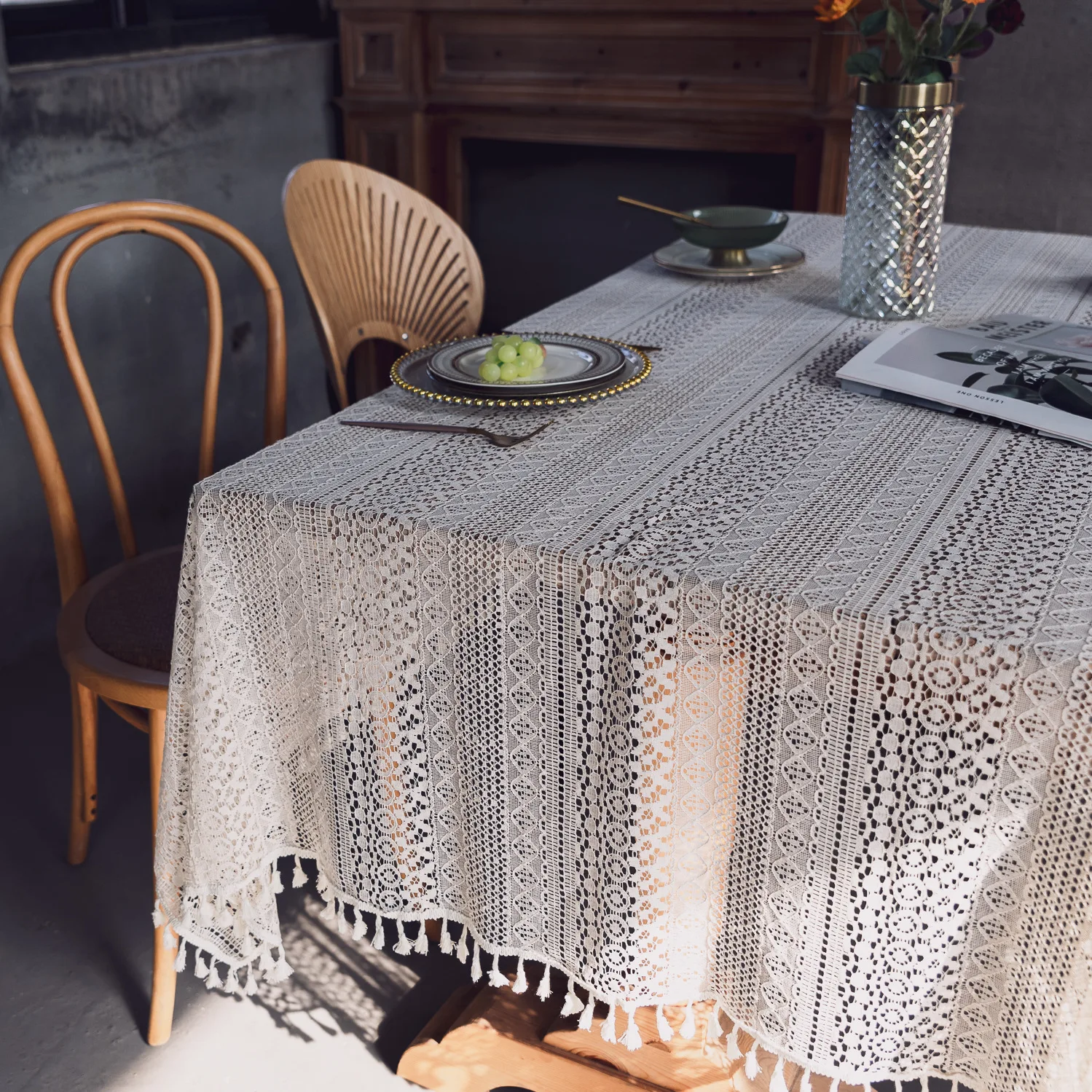polyester/cotton  crochet lace  hemstitch tablecloth  TA064