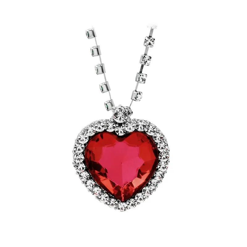 Wholesale Titanic Heart Of Ocean Red Blue Love Forever Pendant Necklace With crystal