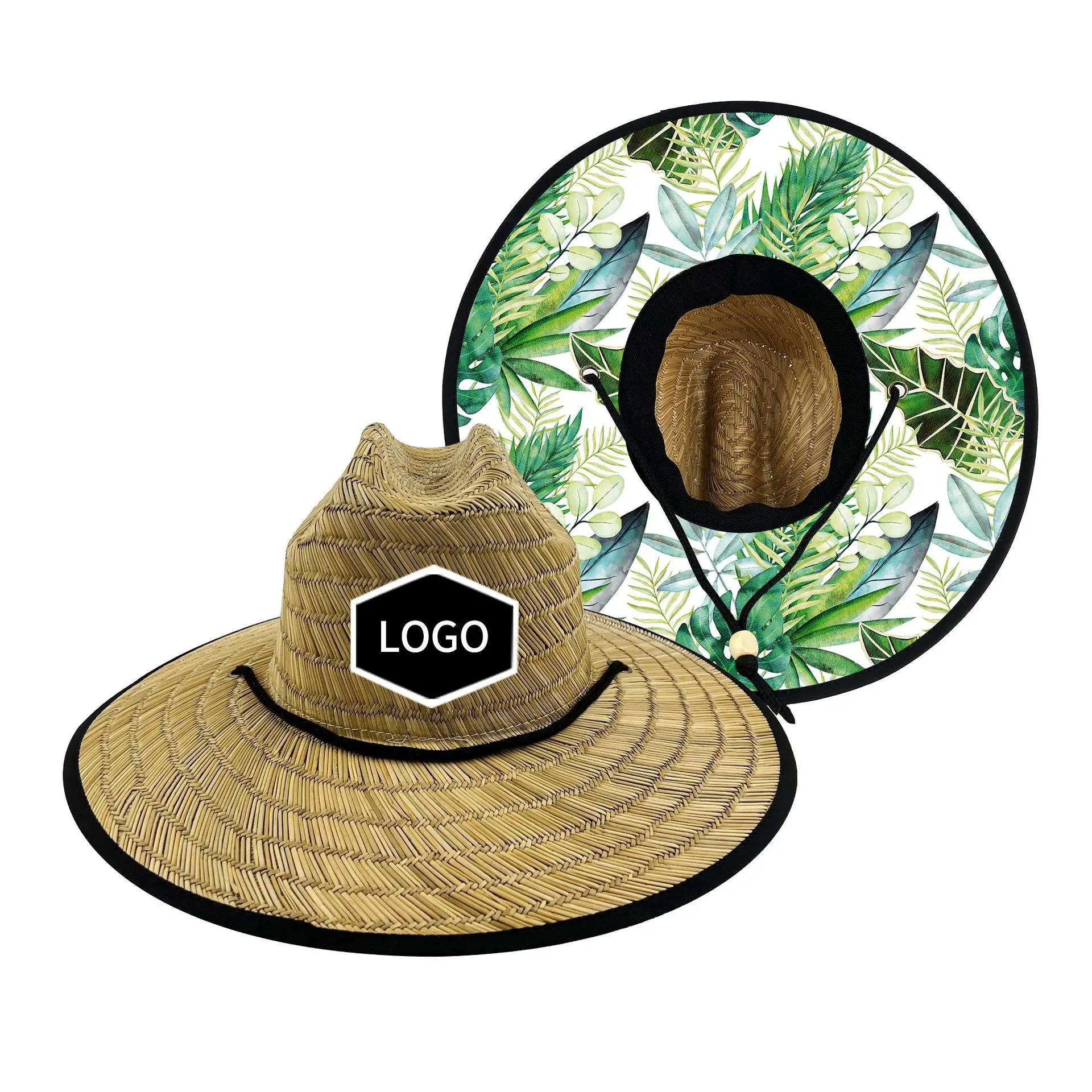 Custom Logo Unisex Sombreros De Paja Bulk Wholesale Straw Hats Man Usa Wide Brim Natural Hollow Grass Lifeguard Straw Hat Custom