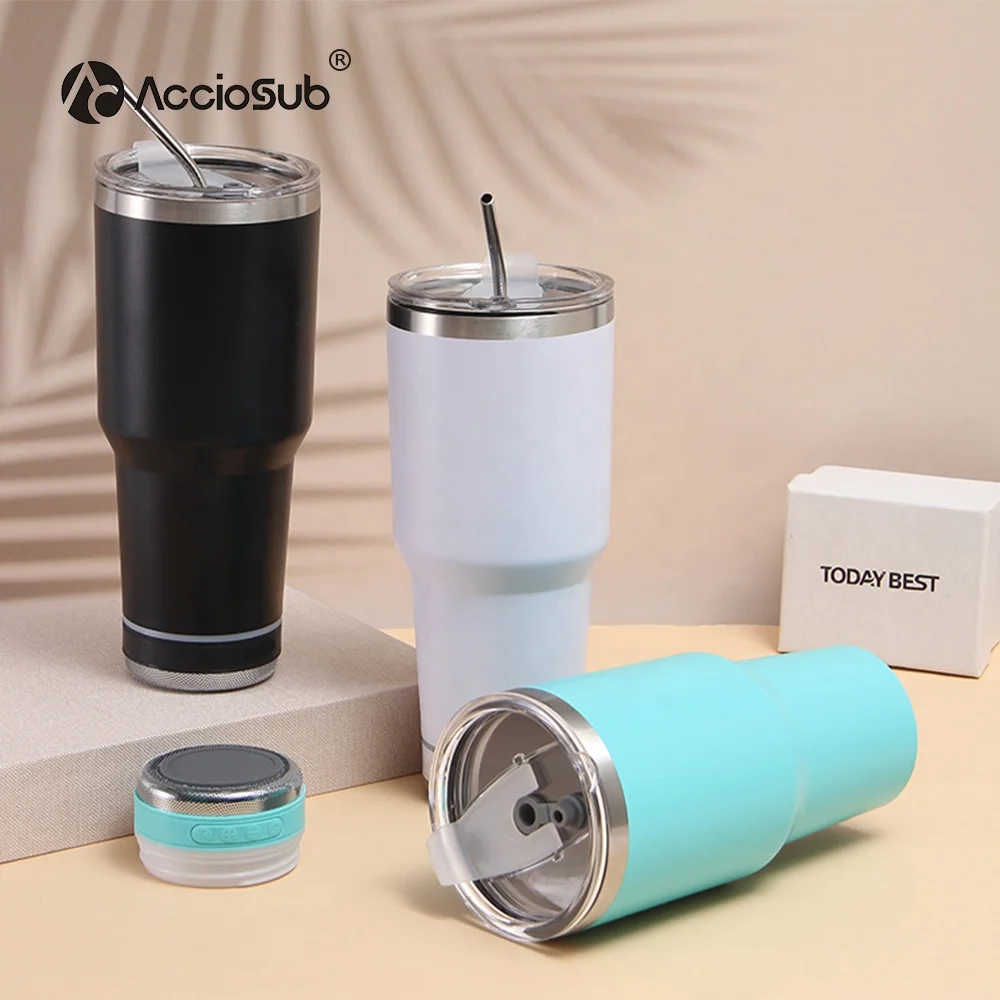 AccioSub Hot Sale Stainless Steel 30oz Music Cup Travel Wireless Tumbler Custom Logo Blue tooth Speaker Tumbler